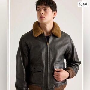 QUINCE Men’s leather bomber Jacket Dark Brown XL